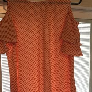 Catos orange polka dot peekaboo sleeve blouse,size large